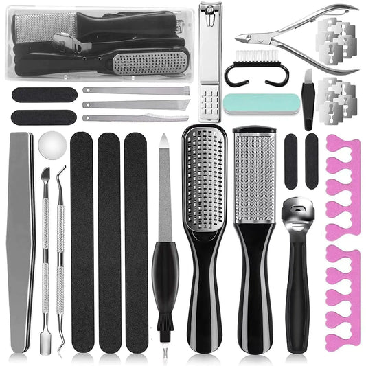 Pedicure Kit, 36 in 1 Foot Care Tools Stainless Steel Foot Rasp Dead Skin Remover for Home & Travel… Black&Silver