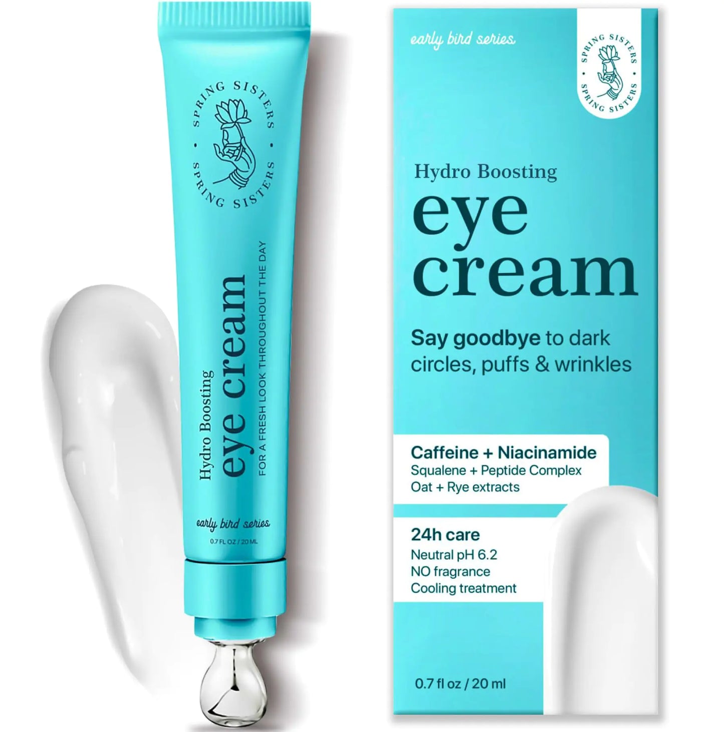 Under Eye Cream for Dark Circles and Puffiness - Caffeine Eye Cream Anti Aging Brightener With Niacinamide, Squalane, Peptide Complex, Korean Skin Care Formula - Massage Zinc Roller - Puffy Eyes 0.7 Fl Oz (Pack of 1)